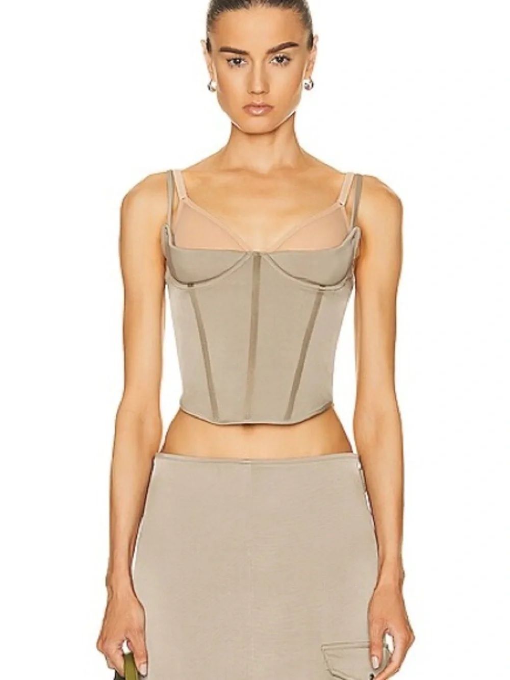 Miaou Taupe khaki mesh sexy y2k Corset Crop Top